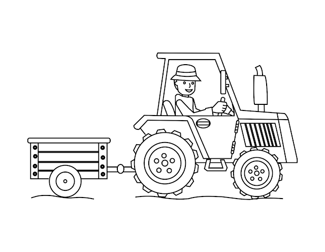 Simple tractor coloring page ready