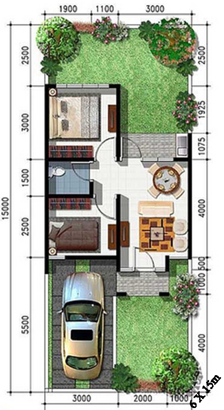 Contoh Denah  rumah  minimalis type  36  dengan  2  kamar  tidur  