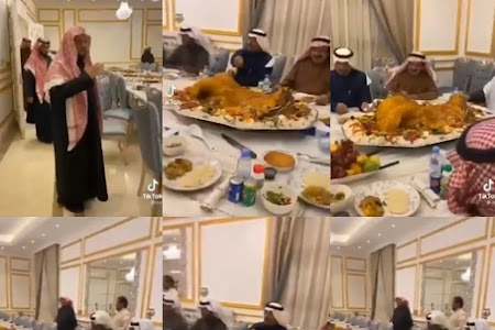 بالصور: الداعية السعودي عائض القرني  وليمة ضخمة لعدد من ضيوفه من رجال الأعمال والمشاهير في السعودية.