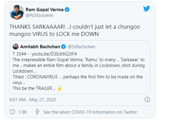 Ram Gopal Varma Releases Trailer Latest Movie Coronavirus