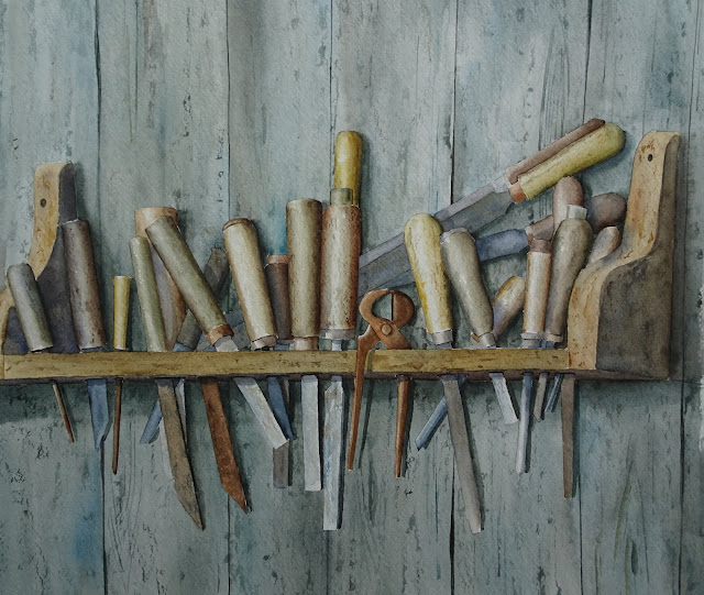 Danielle Beaulieu watercolour of old tools