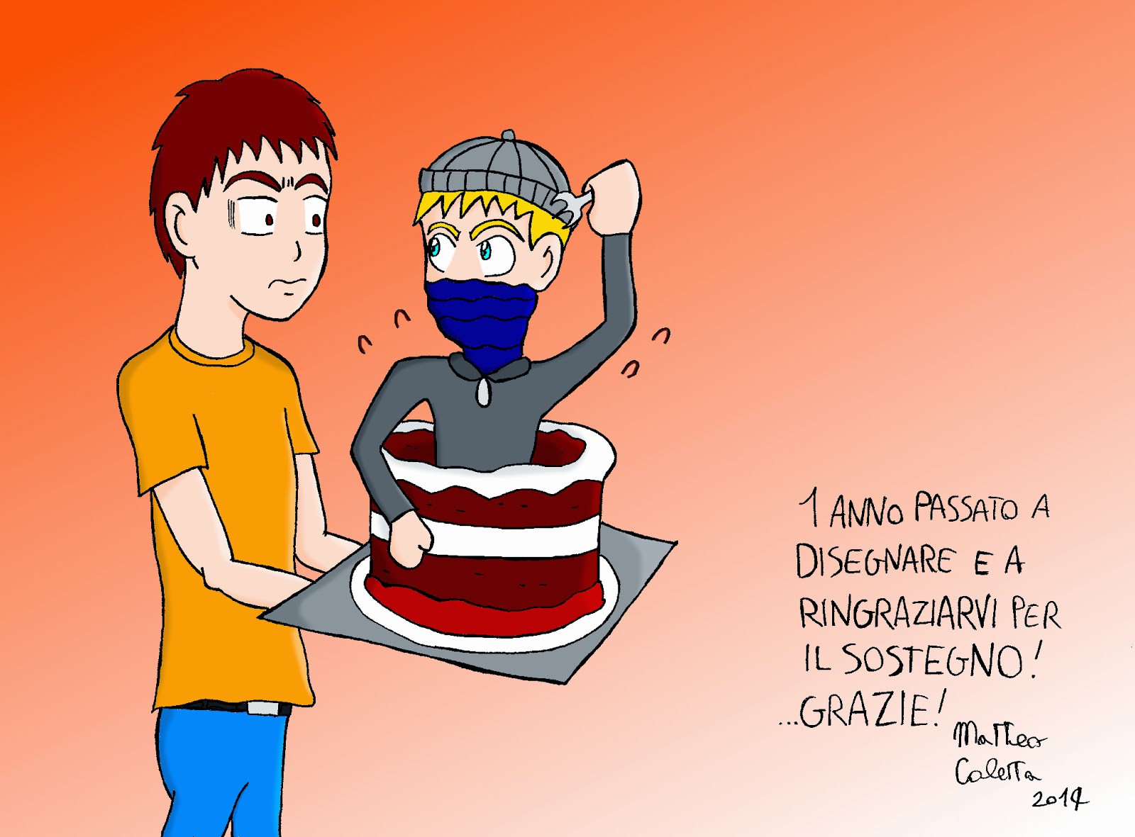 Vi lascio con questo disegno "autocelebrativo" ripescando un personaggio che avete visto nel primo Fumetto Trailer Killer Sorpresa