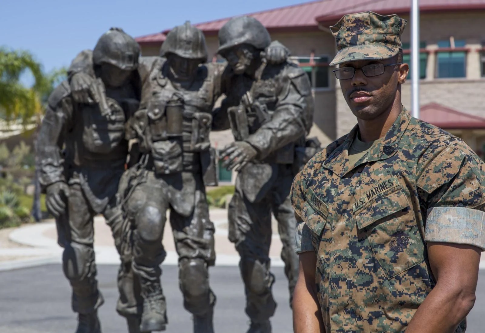 U.S. Marine Corps 1st Sgt. Michael Landry, company first sergeant, Headquarters Company, Wounded Warrior Battalion-West, Wounded Warrior Regiment, poses for a photo at the battalion headquarters, Marine Corps Base Camp Pendleton, California, September 5, 2018. Landry went blind in November of 2015, but through a cornea transplant he is able to see again. (U.S. Marine Corps photo by Lance Cpl. Noah Rudash)