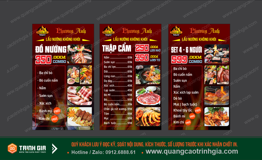 In menu, thực đơn quán đồ uống, tiệc cưới,...