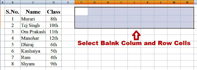 Transpose Formula Select Blank Colum and Row Cells