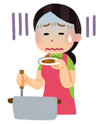 料理を失敗した人のイラスト（女性）