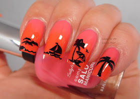 Sally Hansen Get Juiced and Kook a Mango stamped with UberChic Beauty Vacation Mode