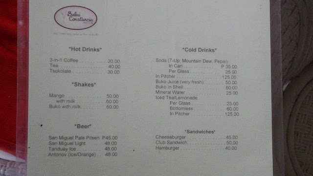 food menu at Balai Constancia in Carigara Leyte