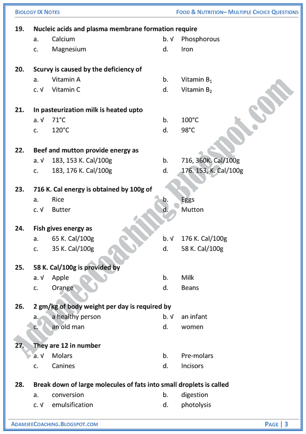 food-and-nutrition-multiple-choice-questions-biology-notes-for-class-9th