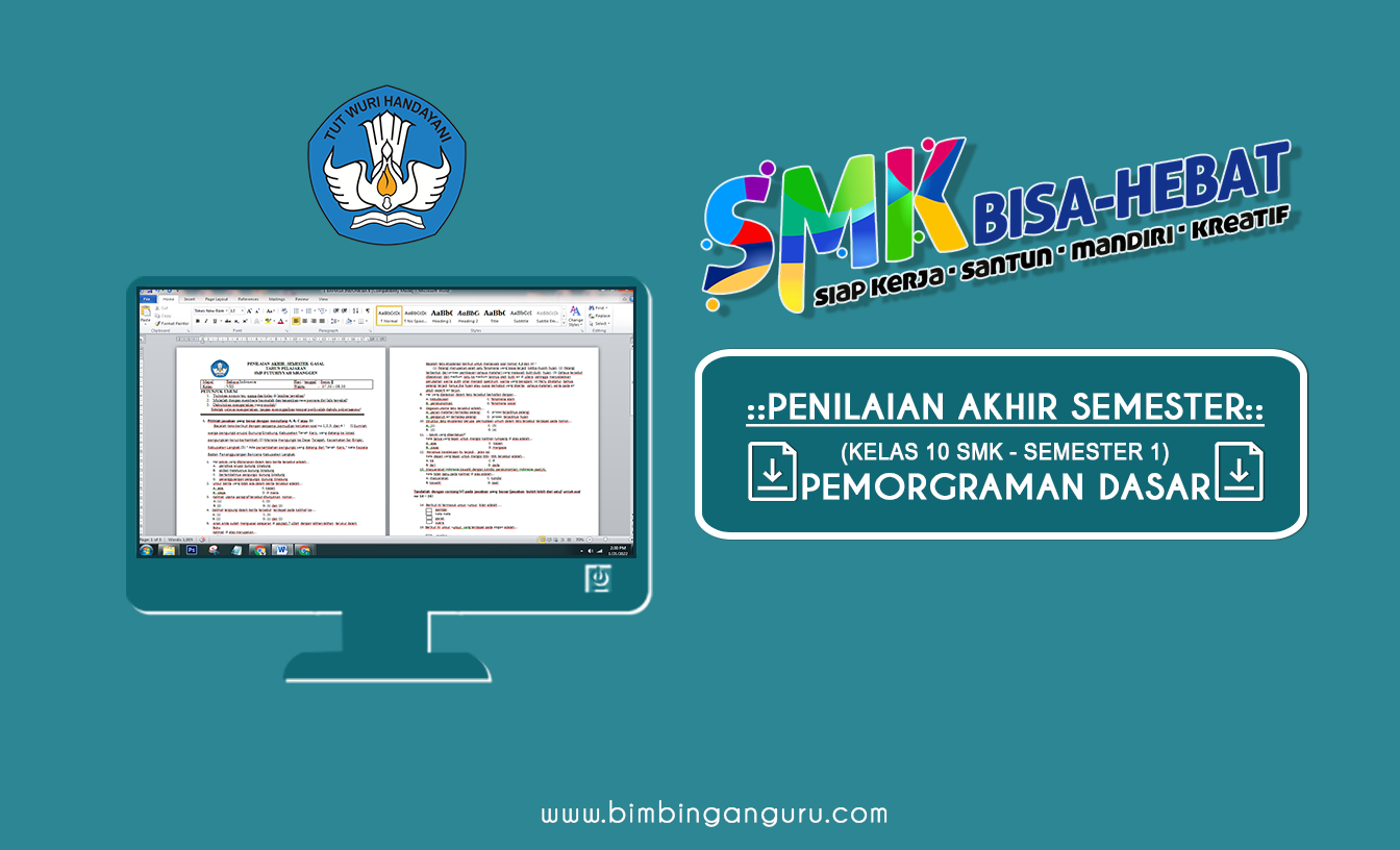 Download Soal PAS Pemrograman Dasar Kelas X SMK 2022/2023 (PDF)