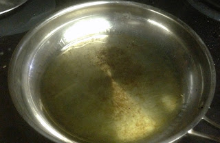 To sauté the salmon, get a pan with olive oil smoking how. You ideally went wisps of smoke, not billowing smoke, because at that stage, the oil is about to burst into flames hot.   Note: when the oil is ready, it will noticeably expand a bit, turn clear, and it will begin to ripple around the edges and you can see in the photo.