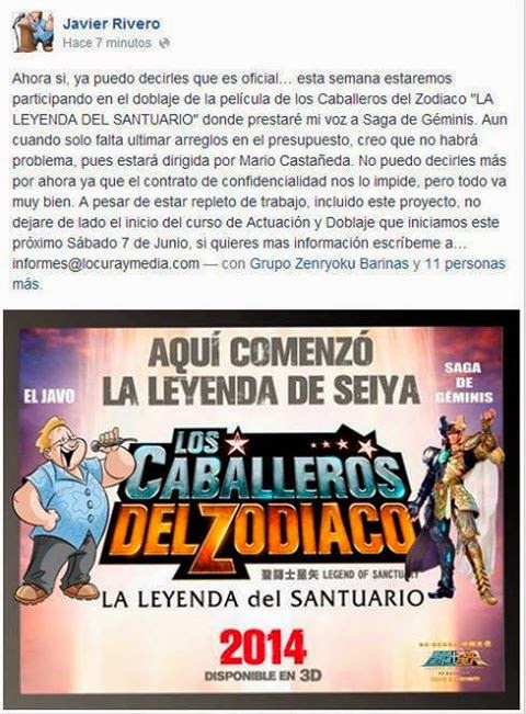 JAVIER RIVERO OFICIAL COMNO SAGA DE GEMINIS EN LEYENDA DEL SANTUARIO  CABALLEROS DEL ZODIACO.