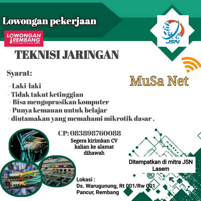 Lowongan Kerja Teknisi Jaringan Jaringanku Sarana Nusantara Rembang Tanpa Syarat Pendidikan