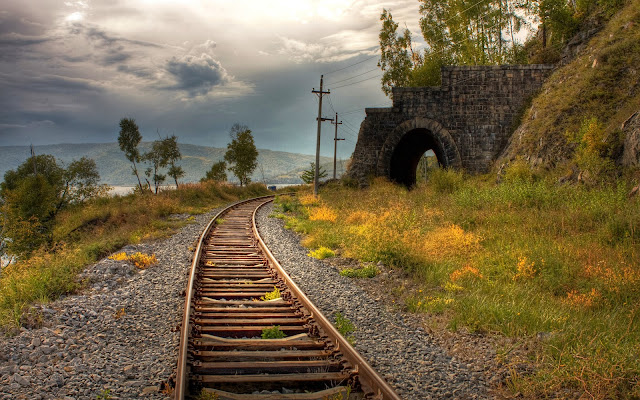 Paisaje Vías de Ferrocarril y Hermosos Atardecer Fondos de Pantalla