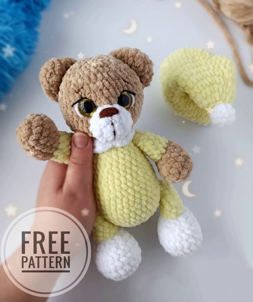 Crochet teddy bear in pajamas pattern