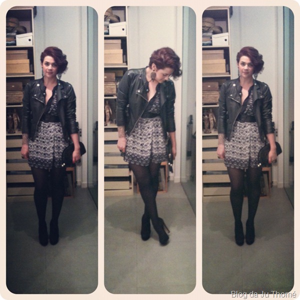 look vestido étnico jaqueta de couro
