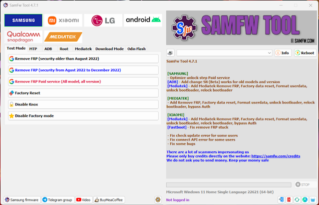 SamFw Tool v4.7.1 Download Samsung FRP Remove One Click