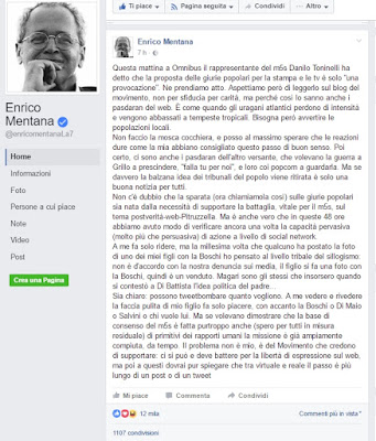 Enrico Mentana su Facebook M5S precisa che era "solo" una "burla"