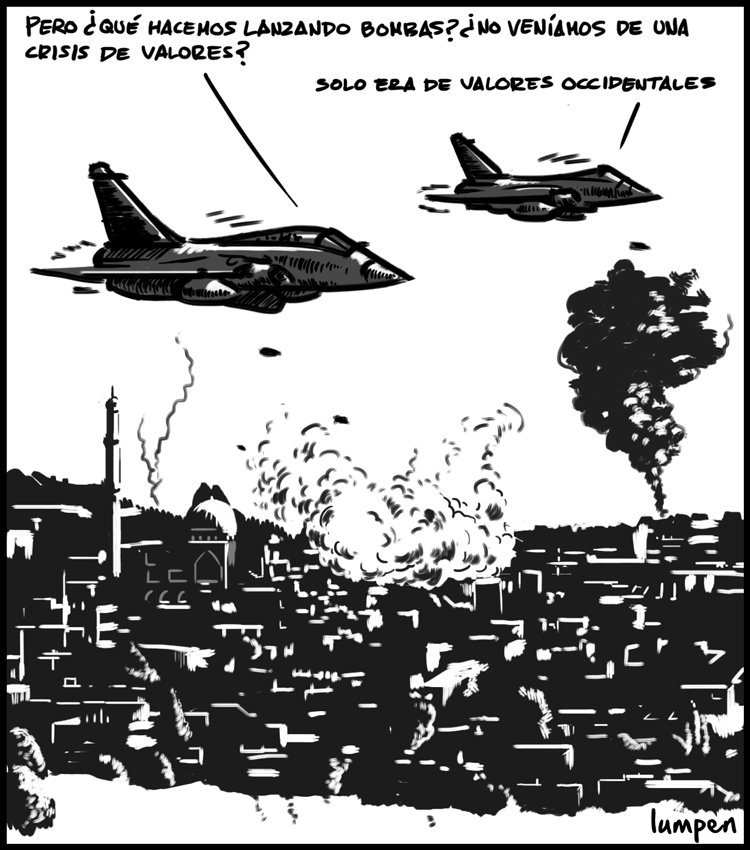 Aviones bombardeando una ciudad