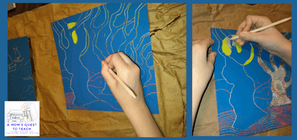 A Mom's Quest to Teach logo; working on a Van Gogh inspired artwork