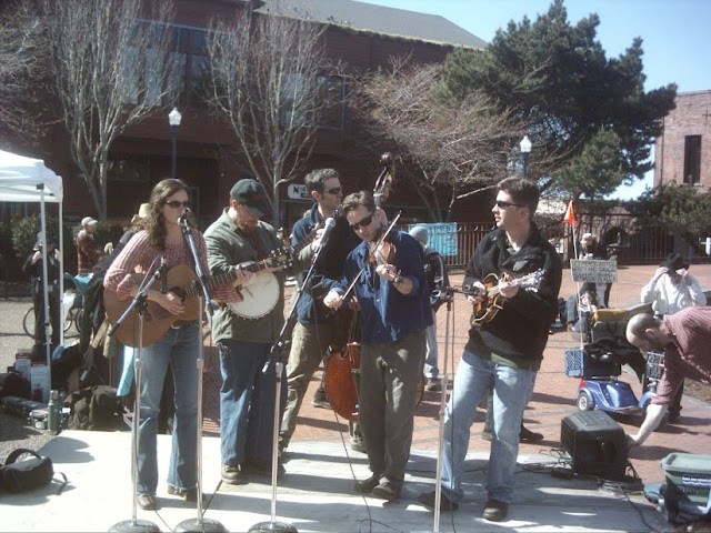 Bluegrass Band Playing in Old Town Eureka at an Anti War Protest March.