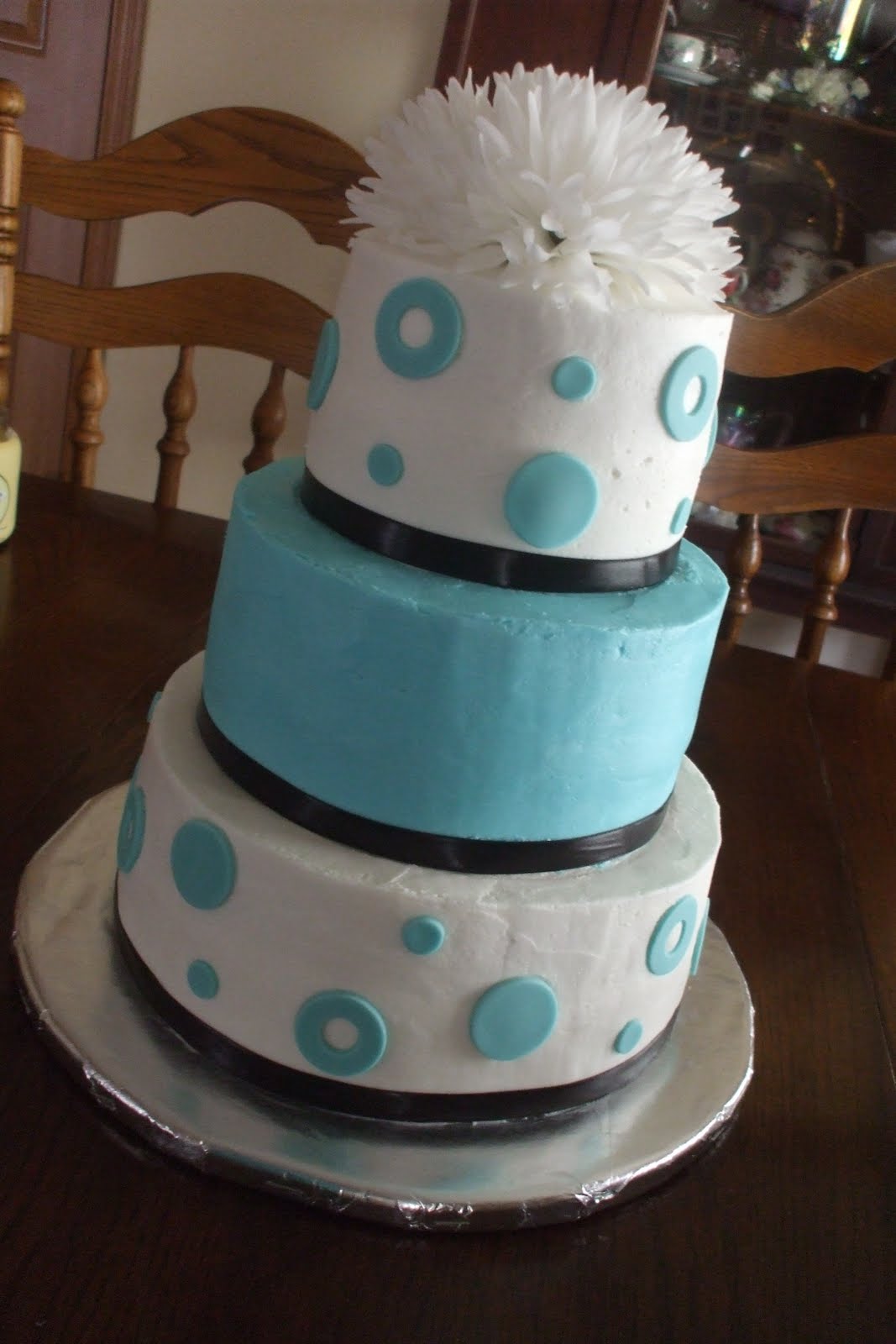 simple wedding cake decorations Tiffany Blue & Brown Wedding Cake