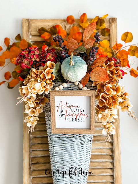 autumn leaves sign on vintage French wall basket