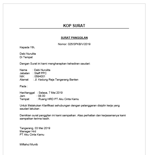 Contoh Surat Pemanggilan Karyawan Bermasalah Bloggadogado 11 Contoh Surat Panggilan Kerja Terbaik Kumpulan Sumber.