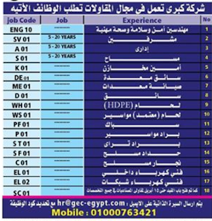 وظائف لشركة مقاولات كبري 