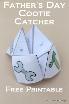 A free printable Father's Day cootie catcher for your kids.  A great way to show dad how much you love him with fortunes like "hug your dad"!