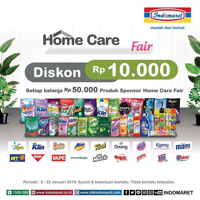 #Indomaret - Promo Home Care Fair Diskon 10K Setiap Belanja 50K (s.d 22 Jan 2019)