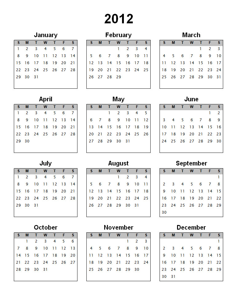 Printable Calendar 2012 Full