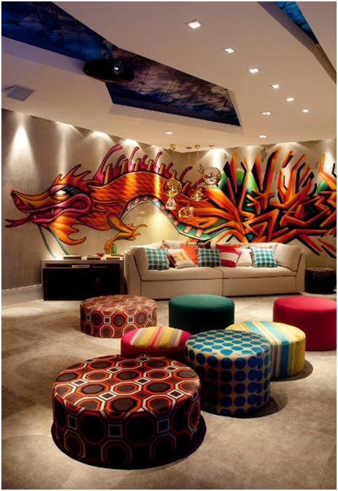 Graffiti living room. Graffiti decoration