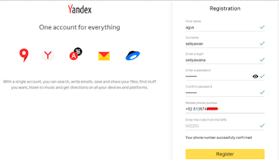 Contoh gambar ilustrasi formulir pendaftaran di yandex mail