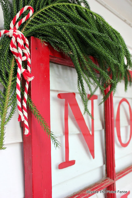 Christmas sign, old window, pine bough, https://goo.gl/BcyJKv