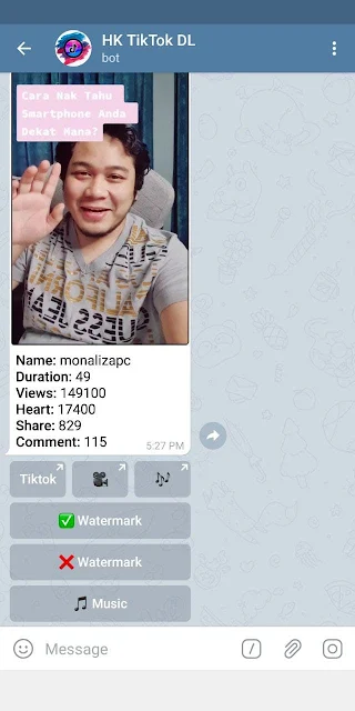 cara downlaod video tiktok tanpa watermark guna telegram