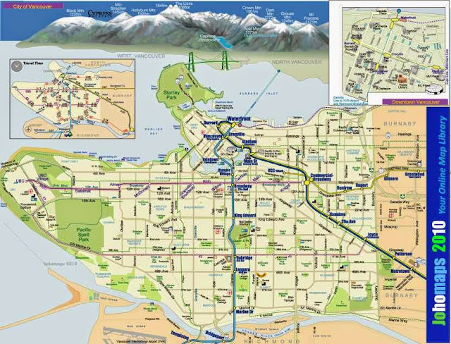 Map of Vancouver showing train stations