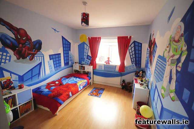 Dekorasi kamar tidur anak warna Biru merah