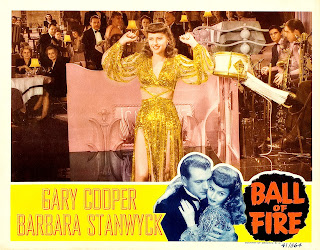 BALL OF FIRE. Estados Unidos. Lobby Card: 36 x 28 cms. BOLA DE FUEGO. Ball of Fire. 1941. Estados Unidos. Dirección: Howard Hawks. Reparto: Gary Cooper, Barbara Stanwyck, Oskar Homolka, Henry Travers, Tully Marshall, Richard Haydn, S. Z. Sakall, Audrey Mather, Dana Andrews, Dan Duryea, Ralph Peters, Kathleen Howard, Mary Field, Charles Lane, Elisha Cook Jr.