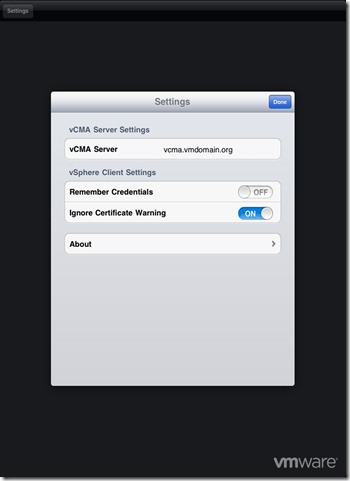 iPad vSphere Client Settings