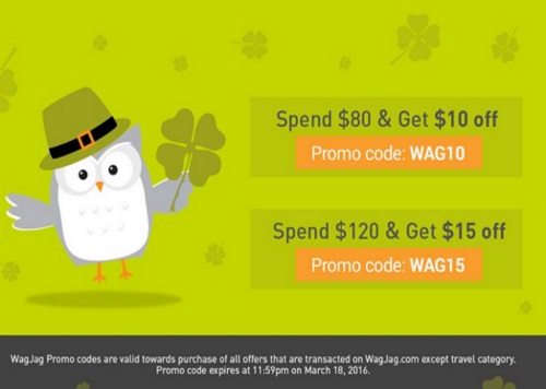 Wagjag St.Patrick's Day Spend Up To $15 Off Promo Codes