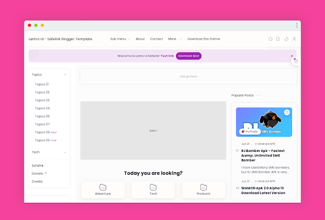 Lantro UI Blogger Template + Safelink Premium [Free]