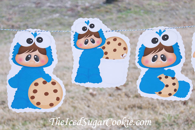 Baby Cookie Monster Birthday Party DIY Banner Flag Bunting Idea-Milk and Cookie Birthday Party Banner