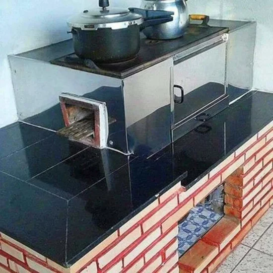 foto contoh dapur dengan kompor tungku kayu modern