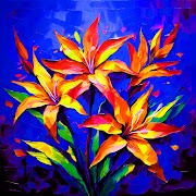 Floral-oil-painting-abstract-artwork-splash-color-billbergia-flowers-in-orange-colour