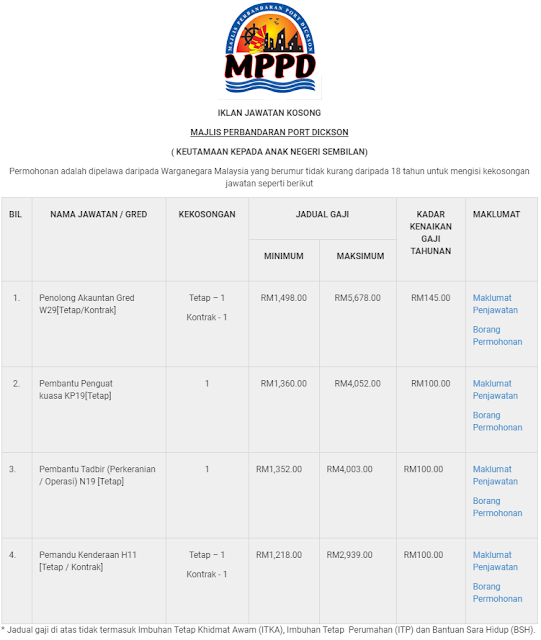 Jawatan Kosong di Majlis Perbandaran Port Dickson (MPPD)
