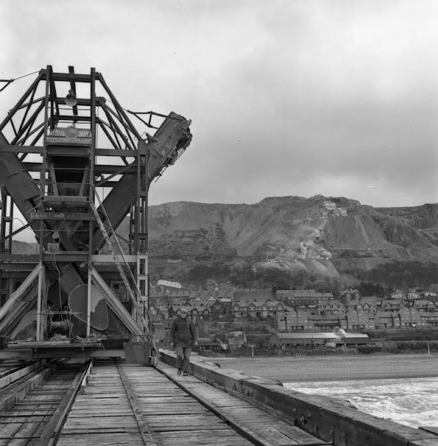 Penmaenmawr Mountain Top Quarry. Ship loading jetty - some of output went by boat to London.