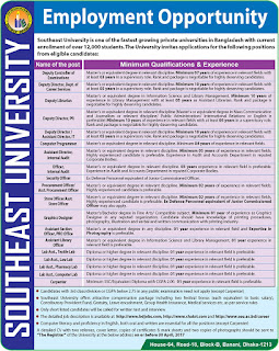 SOUTHEAST UNIVERSITY  Position : Lab Assistant, Textile Lab