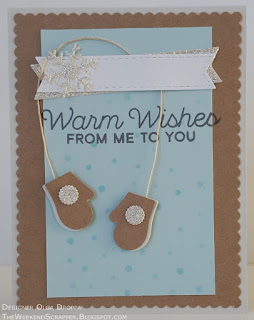 Winter card with MFT Warm and Fuzzy mittens die and snowflake