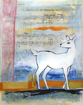 white deer French music mixed media painting